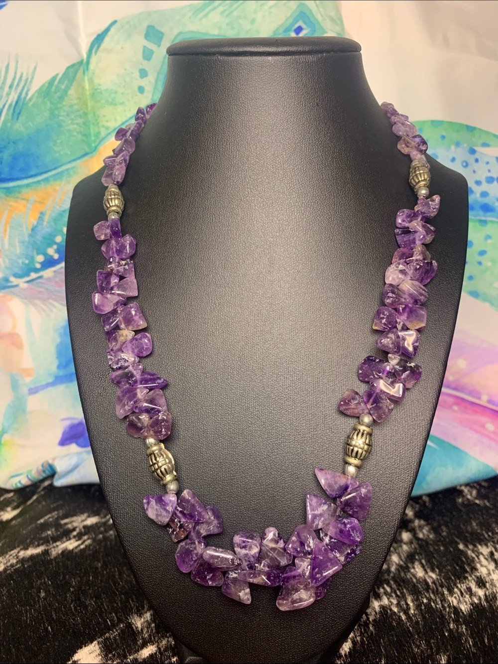 Amethyst Chip Bead Necklace - Purple Gemstone Statement